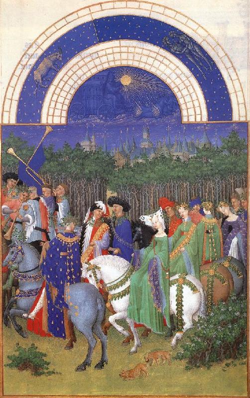 LIMBOURG brothers Les trs riches heures du Duc de Berry: Mai (May) g France oil painting art